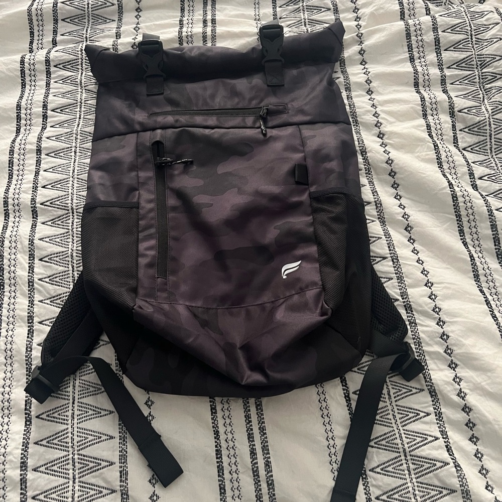 Fabletics Black Camouflage Roll-Top Backpack